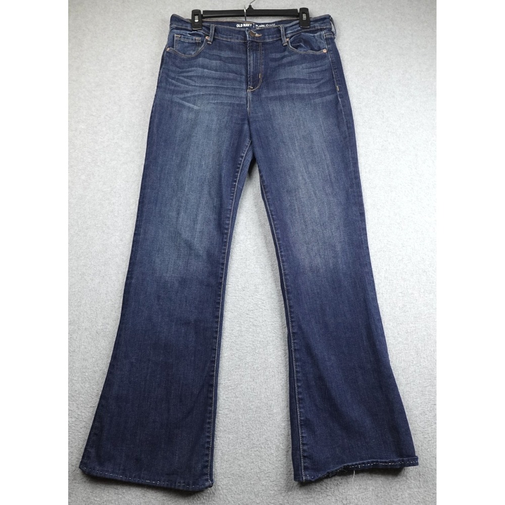 Old Navy High Rise Flare Jeans Womens 10 Tall Medium Wash Blue Denim Pocket BOHO